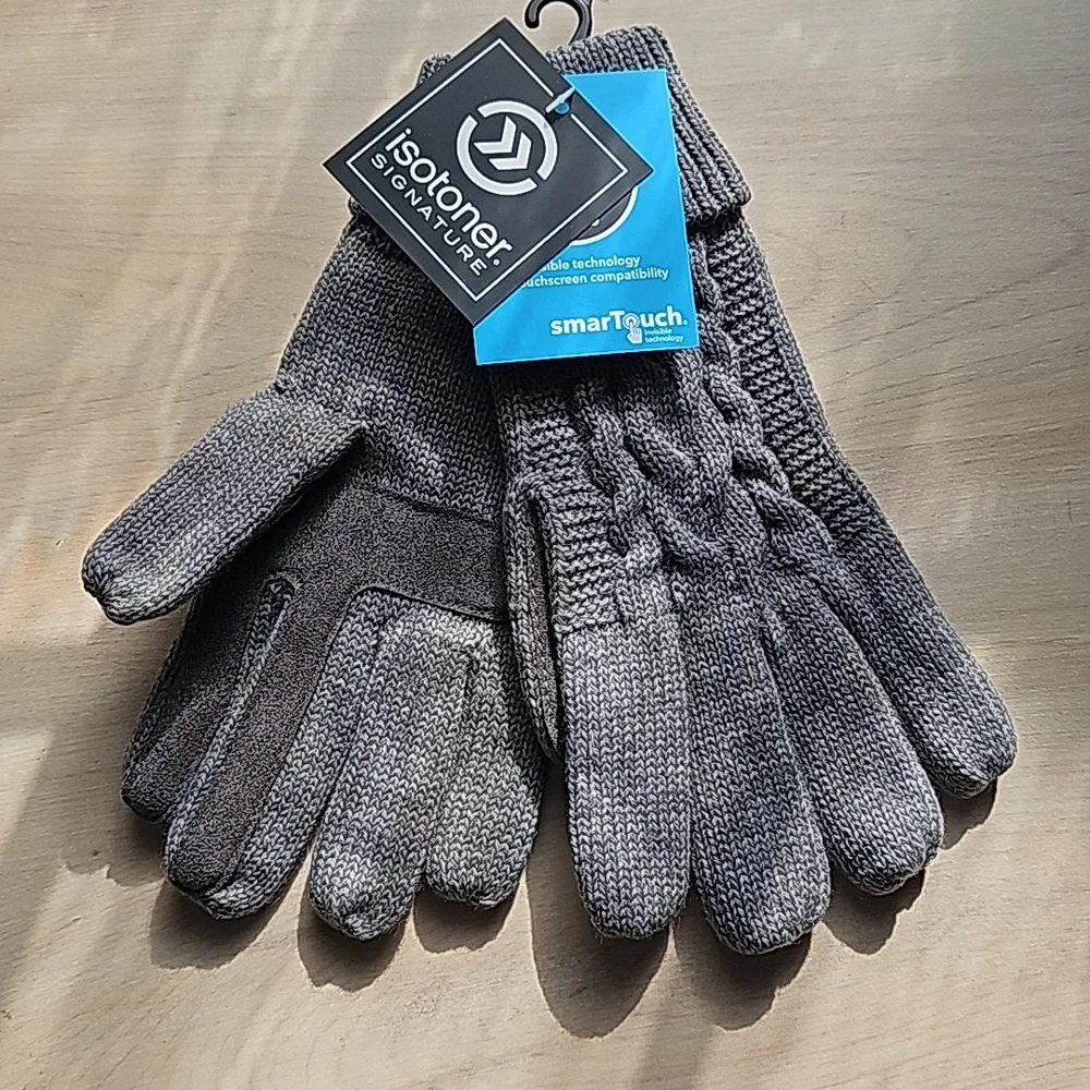 ISOTONER NWT signature smart touch gloves in grey gray - Picture 2 of 6